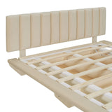 Queen Bed With Upholstered Storage And LED Lighting Beige - Furniture Home Direct