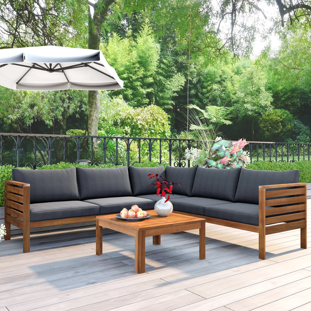 Outdoor Sectional With Coffee Table - Gray - Furniture Home Direct