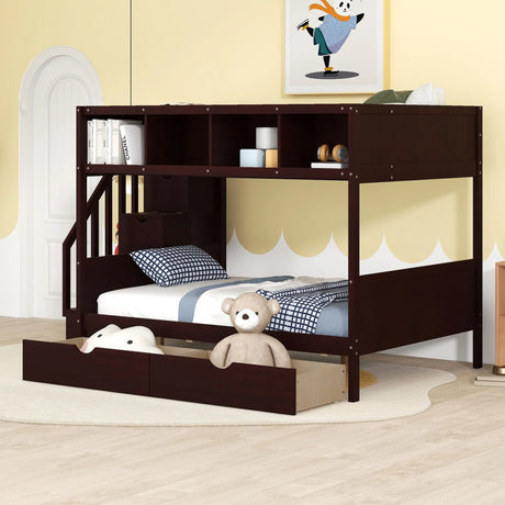 Bunk Bed With Shelfs, Storage Staircase And 2 Drawers - Furniture Home Direct