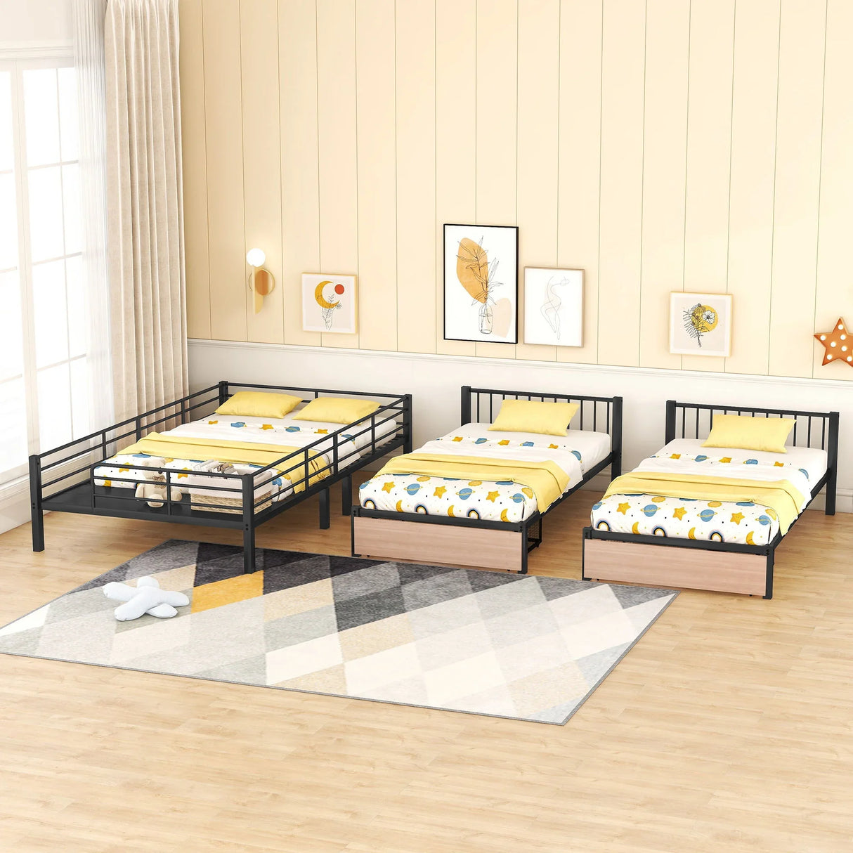 Triple Bunk Bed With Drawers, Multi-Functional Frame With Desks And Shelves In The Middle - Furniture Home Direct