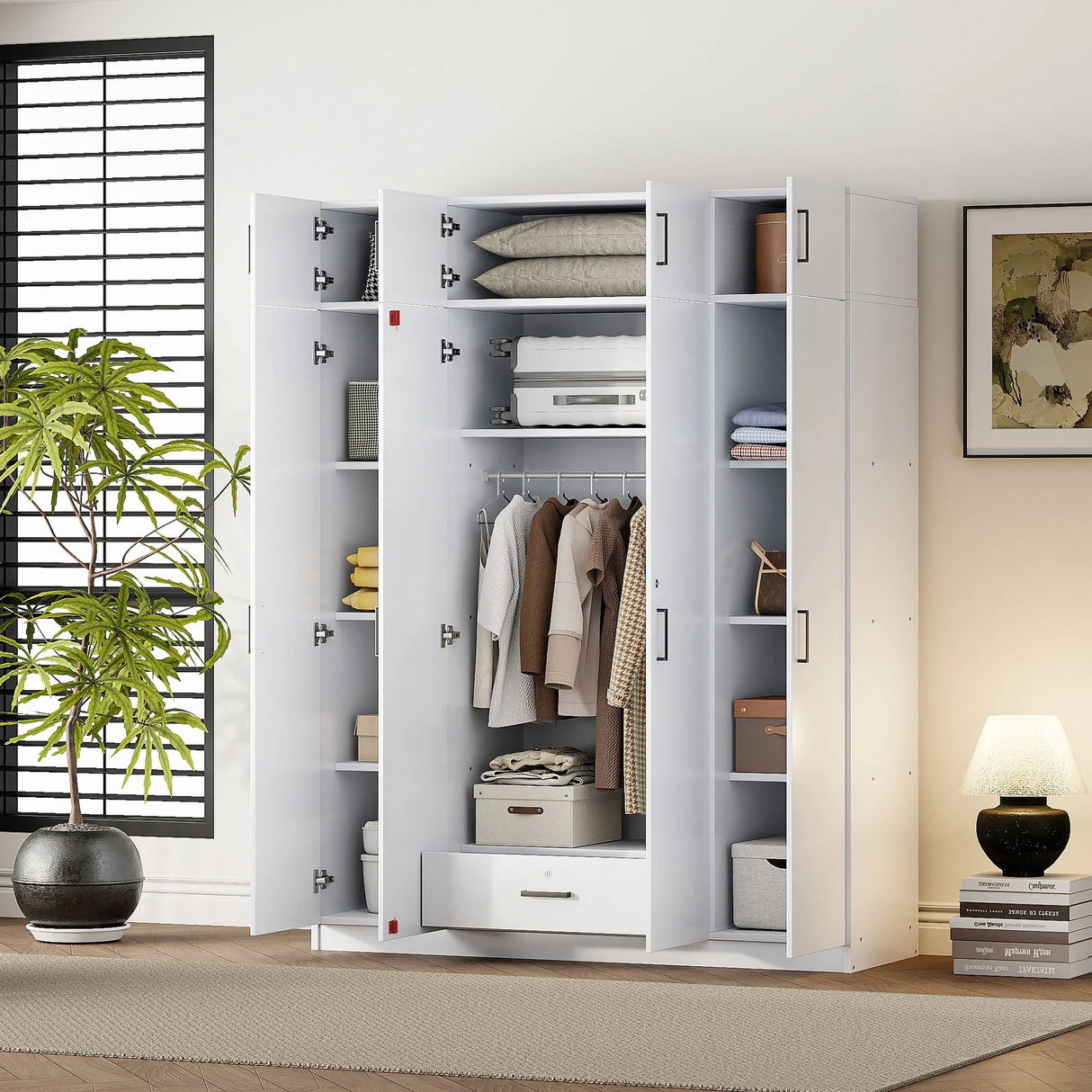 Contemporary 4 Door Wardrobe With 1 Drawer And Top Cabinet - Furniture Home Direct