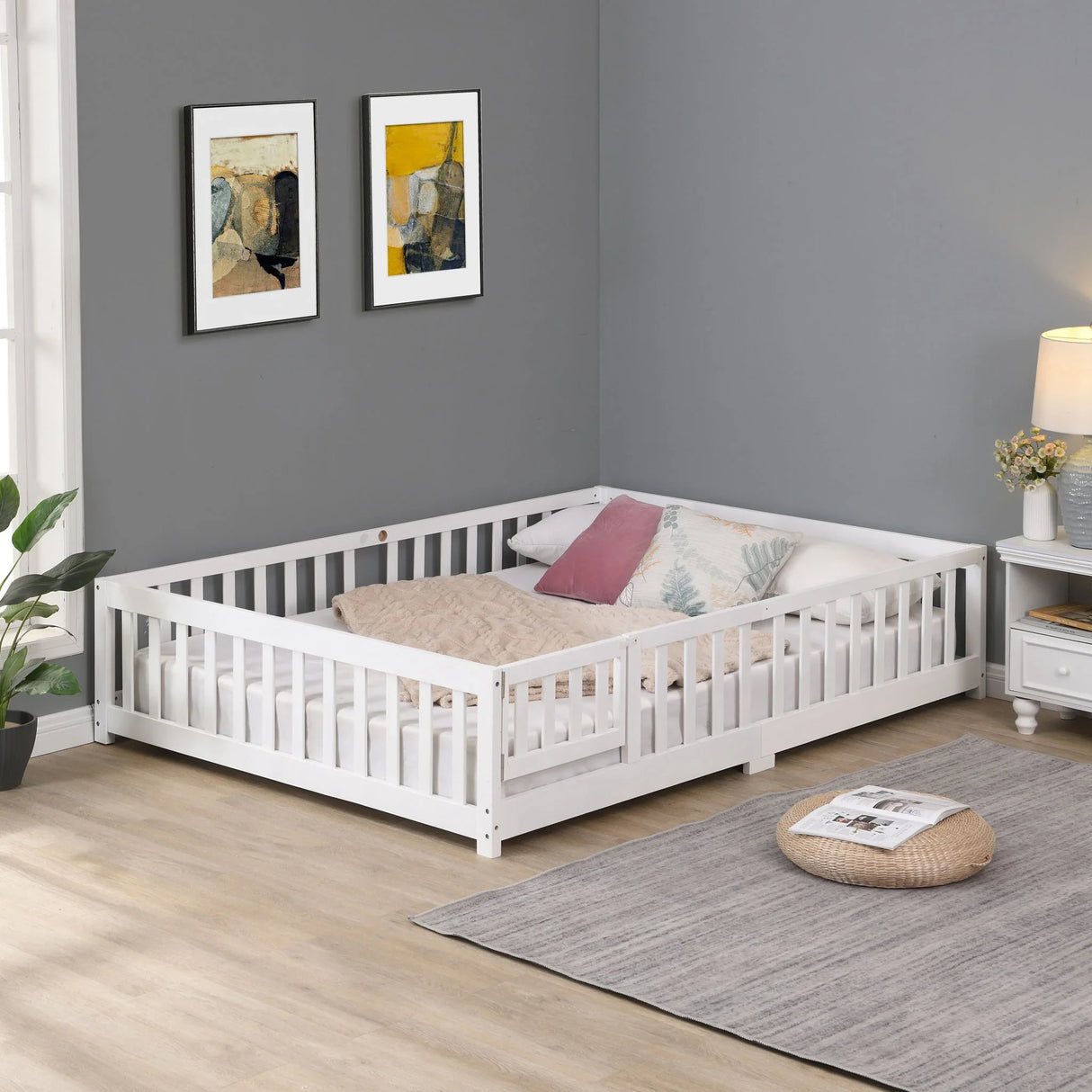 Solid Wood Floor Bed With Door And Fence For Children - Furniture Home Direct