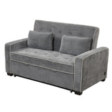 Upholstered Loveseat with Pull Out Sofa, Two Throw Pillows, Dual USB Charging Port And Adjustable Backrest - Gray - Furniture Home Direct