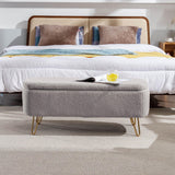 Storage Ottoman Bench For End Of Bed Gold Legs, Modern Camel Faux Fur Entryway Bench Upholstered Padded With Storage For Living Room Bedroom - Furniture Home Direct