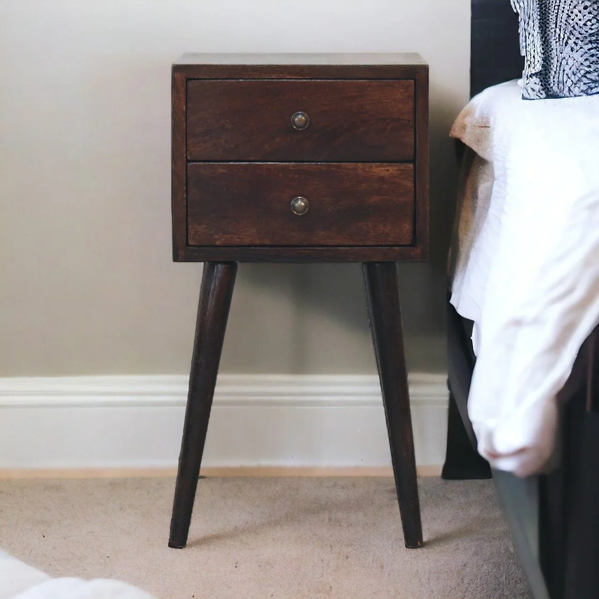 Mini 2 Drawer Nightstand - Walnut - Furniture Home Direct