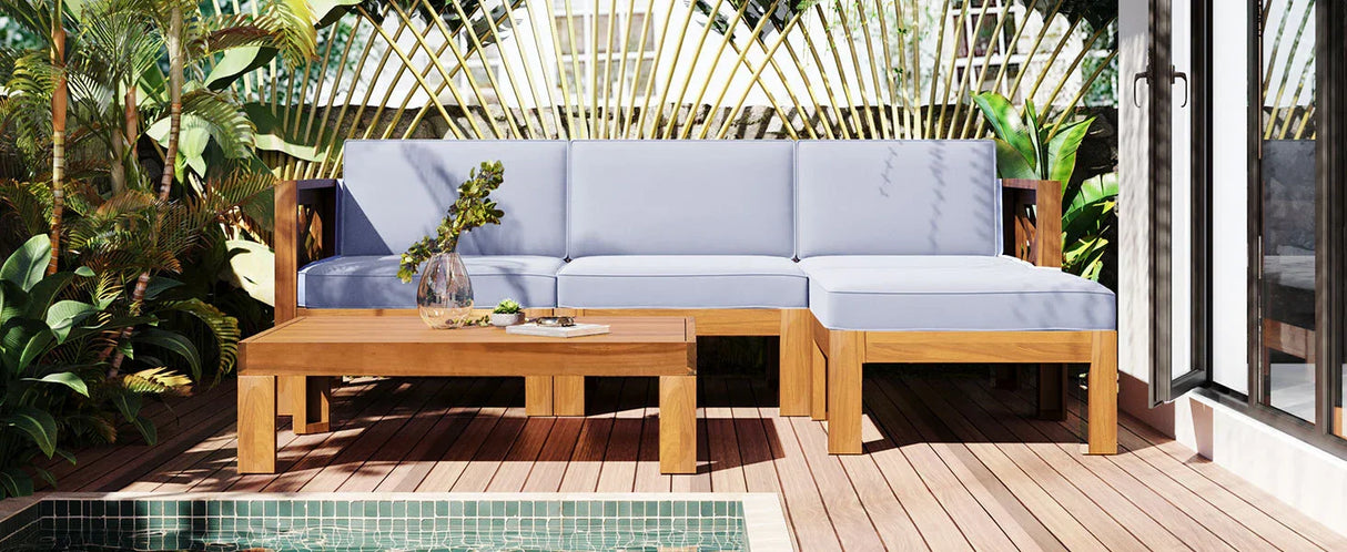 Outdoor 5-Piece Sectional With Cushions and Coffee Table - Furniture Home Direct