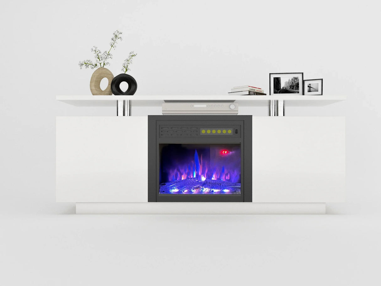 TV Cabinet, TV Unit With Fireplace, Have Heat And Flame Color Changes - White - Furniture Home Direct