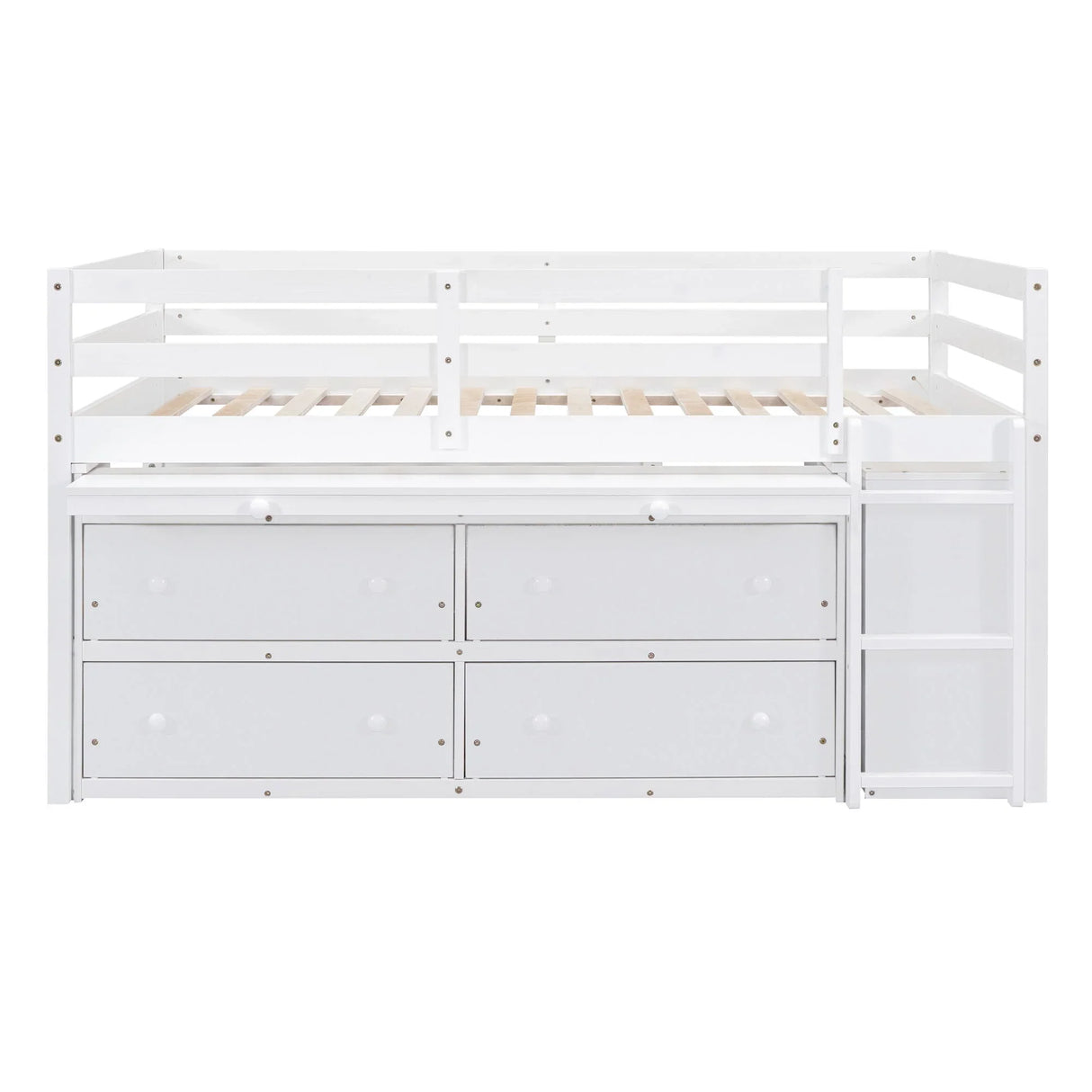 Loft Bed With Retractable Writing Desk And 4 Drawers, With Lateral Portable Desk And Shelves - Furniture Home Direct