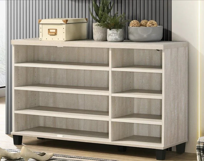 Corby - Oak Finish 3 - Door Shoe Cabinet - Dusty Gray - Furniture Home Direct