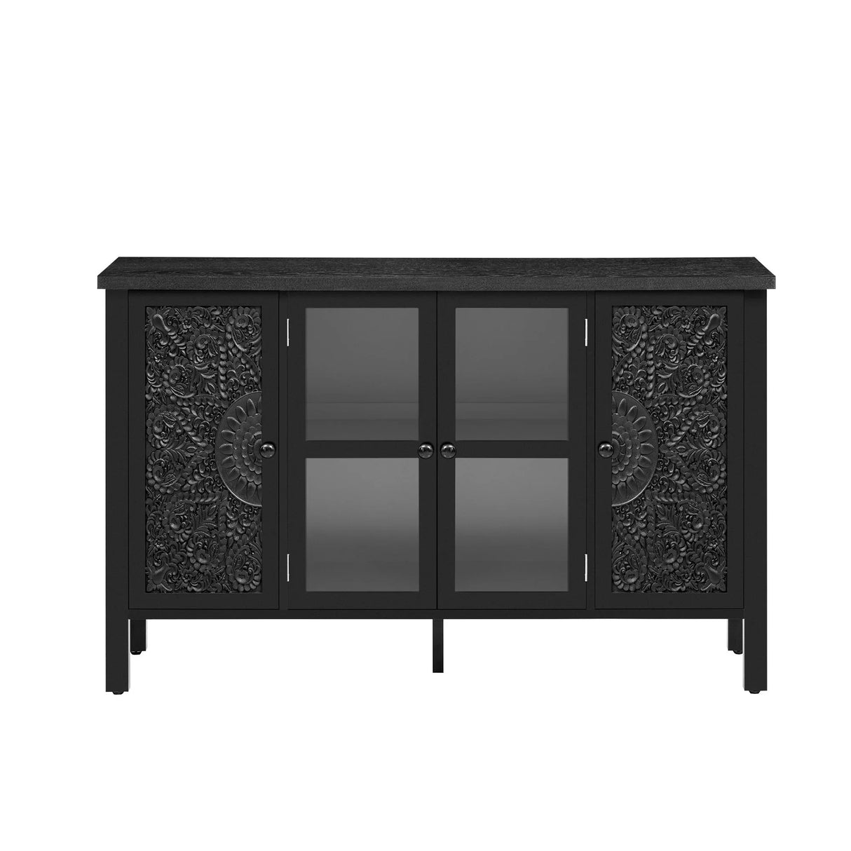 Retro TV Stand With 3 Spacious Cabinets, Glass Cabinet Doors And Anti-Tip Device - Furniture Home Direct