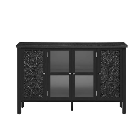 Retro TV Stand With 3 Spacious Cabinets, Glass Cabinet Doors And Anti-Tip Device - Furniture Home Direct