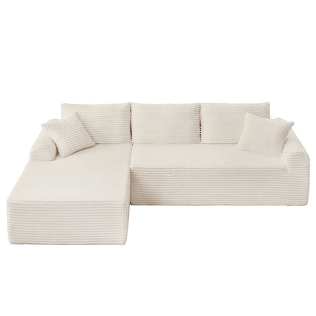 Modular Corduroy Sectional With Arched Armrests, Includes 3 Back Cushions & 2 Throw Pillows - Furniture Home Direct
