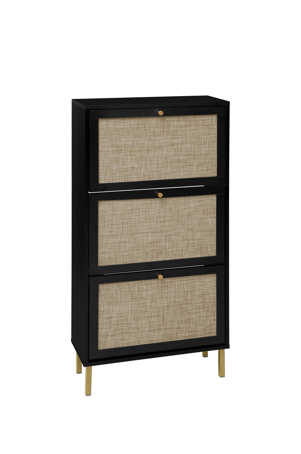 Rattan 3 Door Shoe Rack, Freestanding Modern Shoe Storage Cabinet, for Entryway - Furniture Home Direct