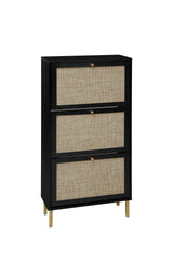 Rattan 3 Door Shoe Rack, Freestanding Modern Shoe Storage Cabinet, for Entryway - Furniture Home Direct