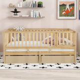 Daybed With Fence Guardrails And 2 Drawers, Split Into Independent Floor Bed & Daybed - Furniture Home Direct