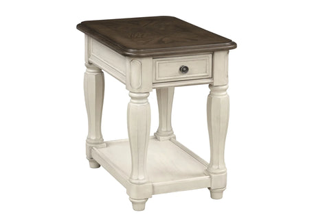 Chairside Table With Storage - Antique White - Furniture Home Direct