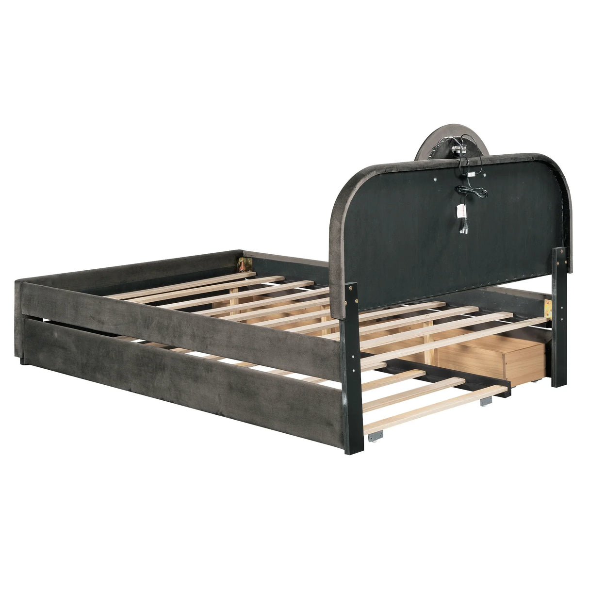 Platform Bed Upholstered With Storage Drawers Trundle Gray - Furniture Home Direct