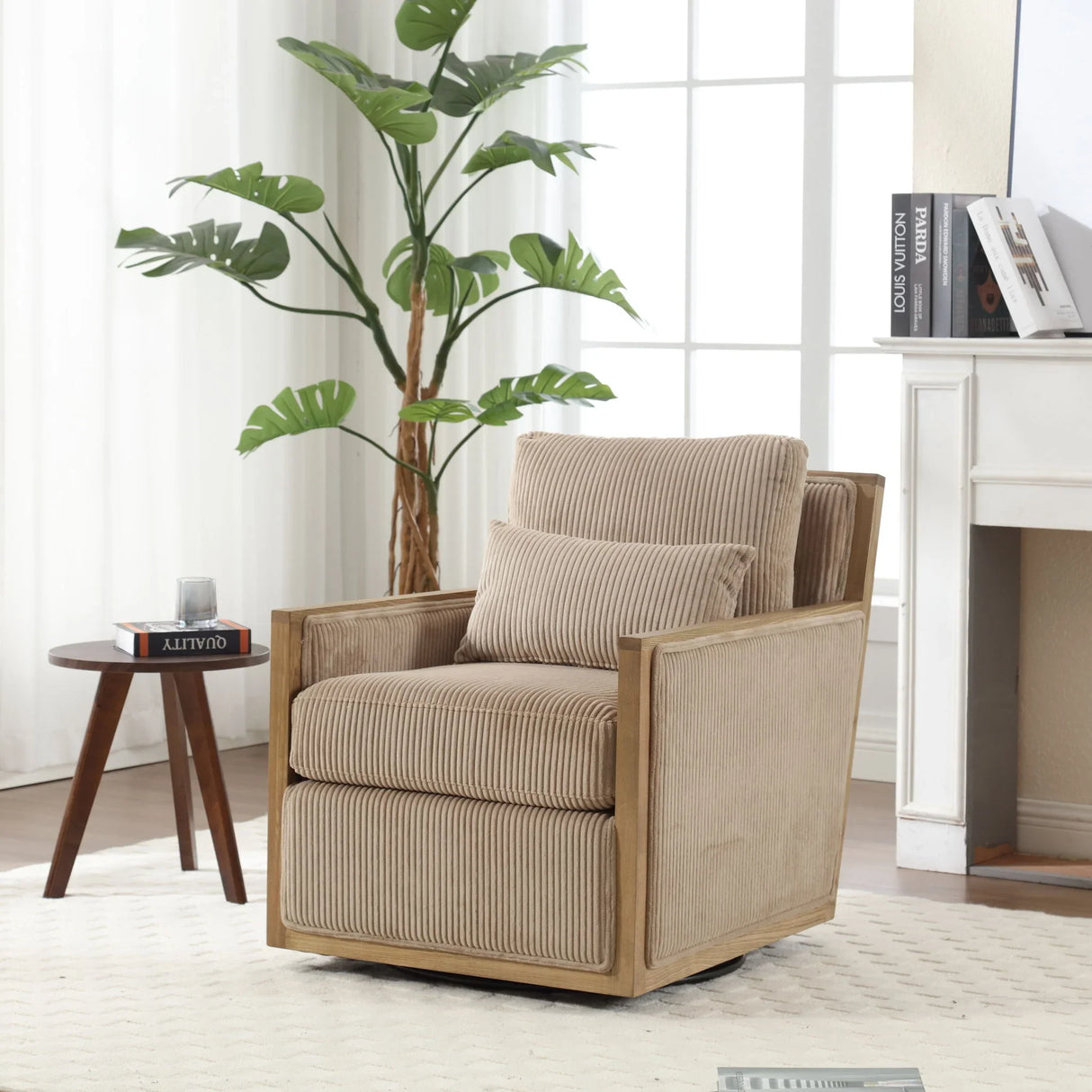 Comfy Accent Barrel Chair, 360 Degree Swivel - Furniture Home Direct