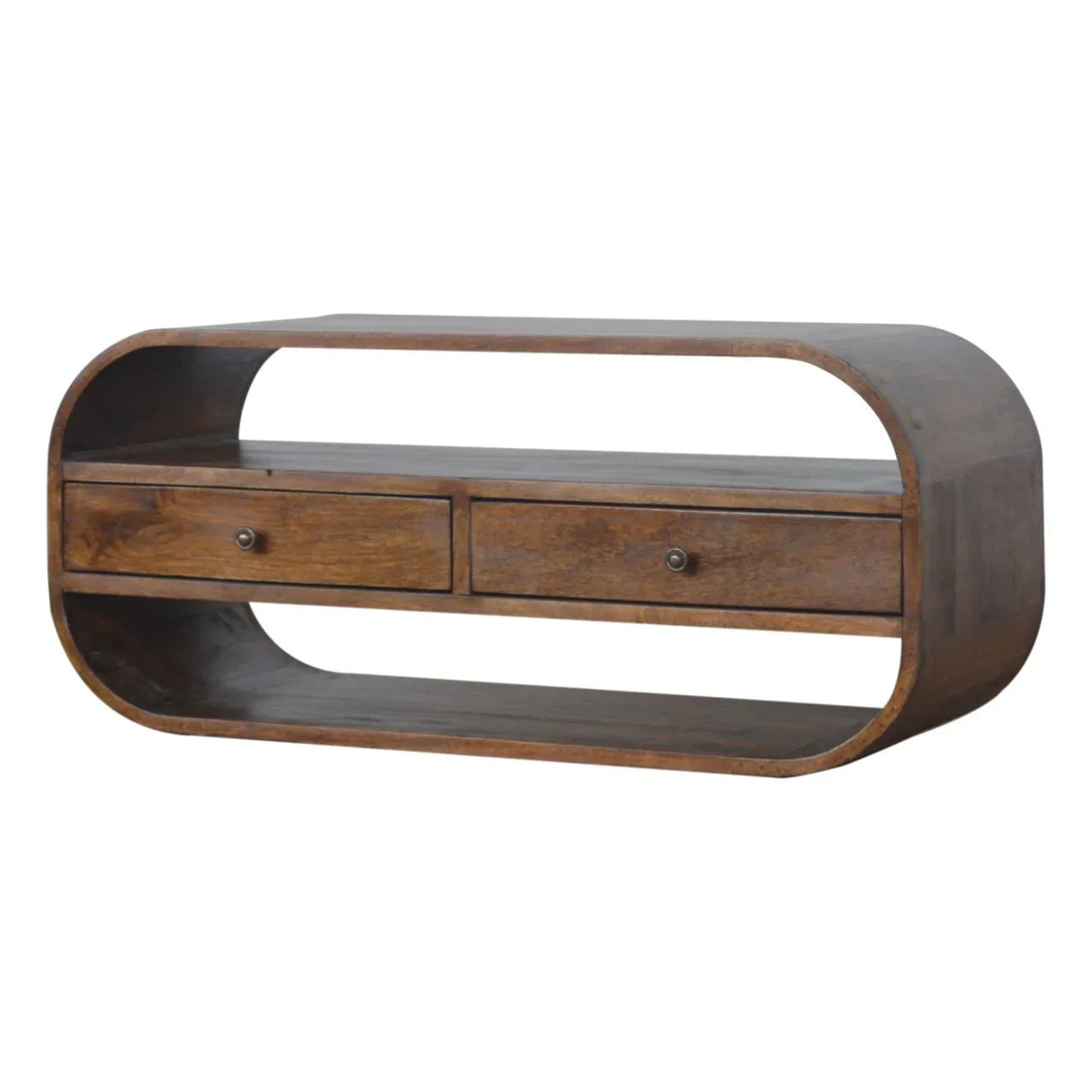Curved Edge Media Unit With 2 Drawers - Chestnut - Furniture Home Direct