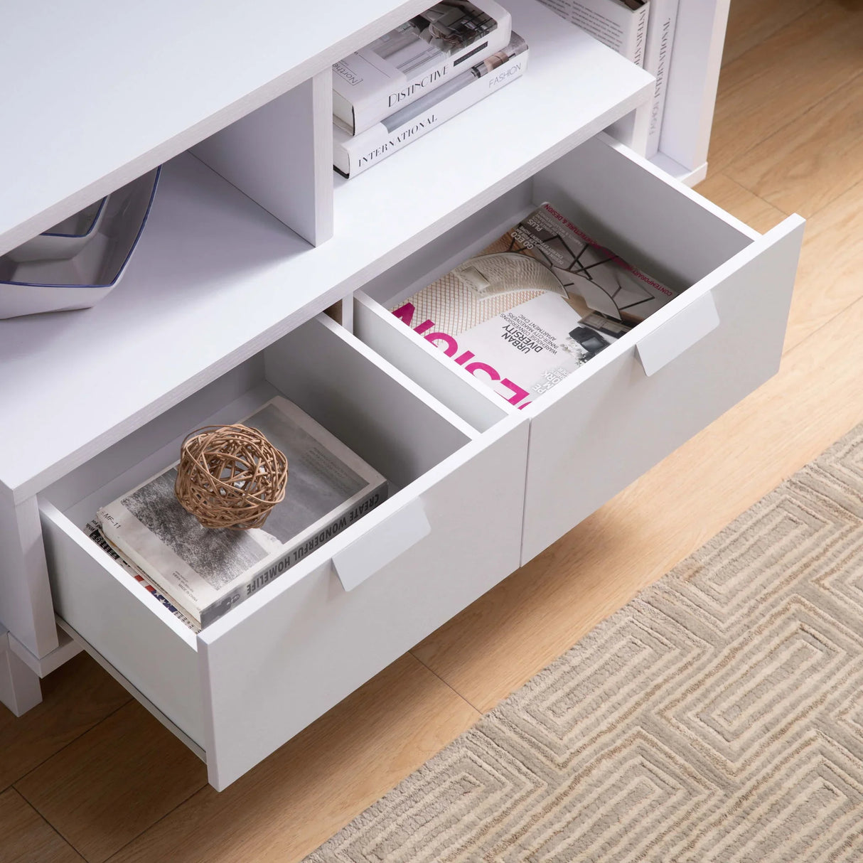 Modern TV Stand & Two Shelves And Two Drawers - Furniture Home Direct