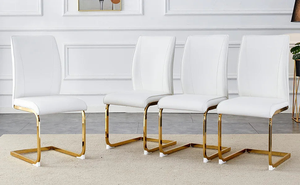 Dining Chairs Gold Frame Upholstered Set of 4 White - Furniture Home Direct