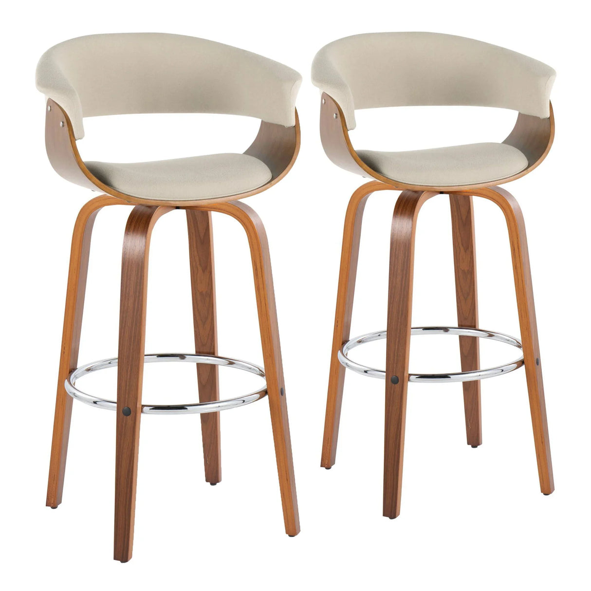 Vintage Mod - Mid Century Modern Fixed Height Barstool With Swivel With Round Footrest (Set of 2) - Furniture Home Direct