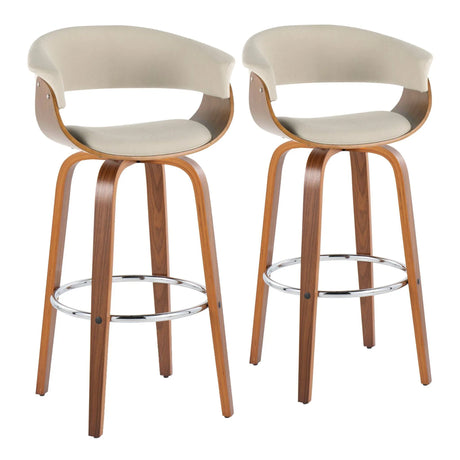 Vintage Mod - Mid Century Modern Fixed Height Barstool With Swivel With Round Footrest (Set of 2) - Furniture Home Direct
