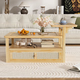 Coffee Table With 1 Storage Shelf, 2 Tabletops And 1 Rattan Drawer - Furniture Home Direct