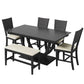 Topmax - 6 Piece Wood Half Round Dining Table Set Kitchen Table Set With Long Bench And 4 Dining Chairs, Modern Style - Furniture Home Direct