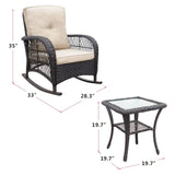 3 Pieces Conversation Set, Rocking Chair With Glass Top Side Table - Brown / Beige - Furniture Home Direct