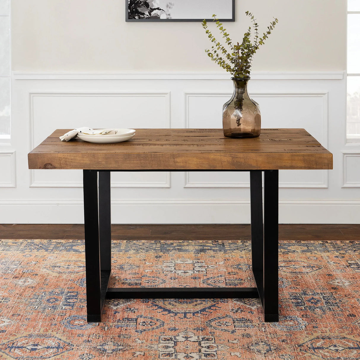 Rustic Metal And Solid Distressed Dining Table - Furniture Home Direct