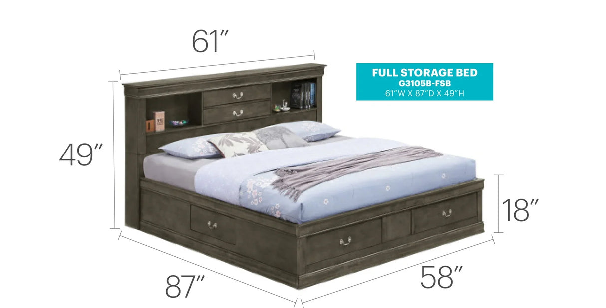 Louis Phillipe - Bookcase Storage Bed - Furniture Home Direct
