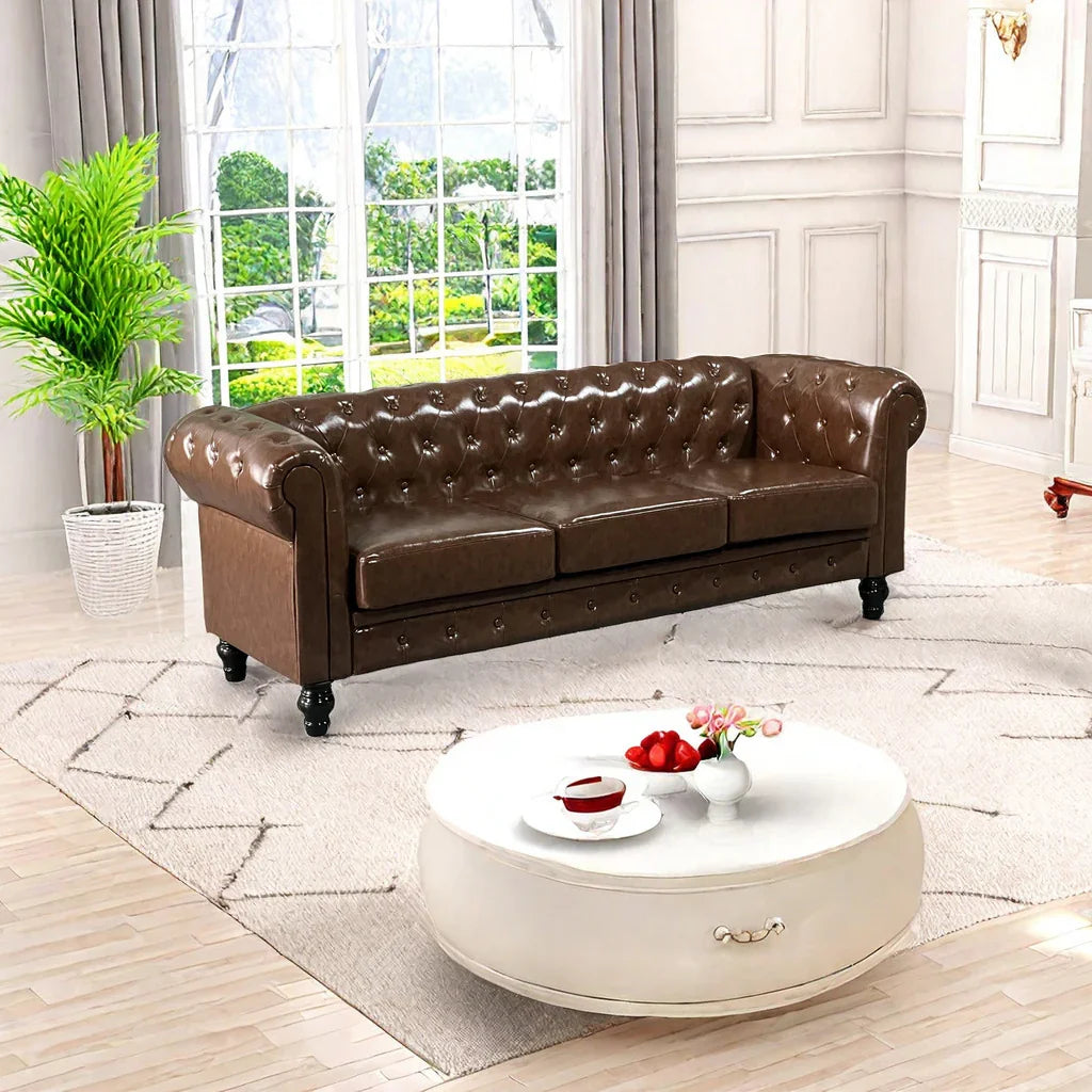 PU Upholstered Tufted Sofa - Brown - Furniture Home Direct