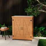 Rustic Cedar Potting Bench With Storage Cabinet And Metal Table Top For Outdoor Patio - Light Brown - Furniture Home Direct