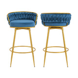 Counter Height Bar Stools Pair Tufted Gold Frame Blue - Furniture Home Direct