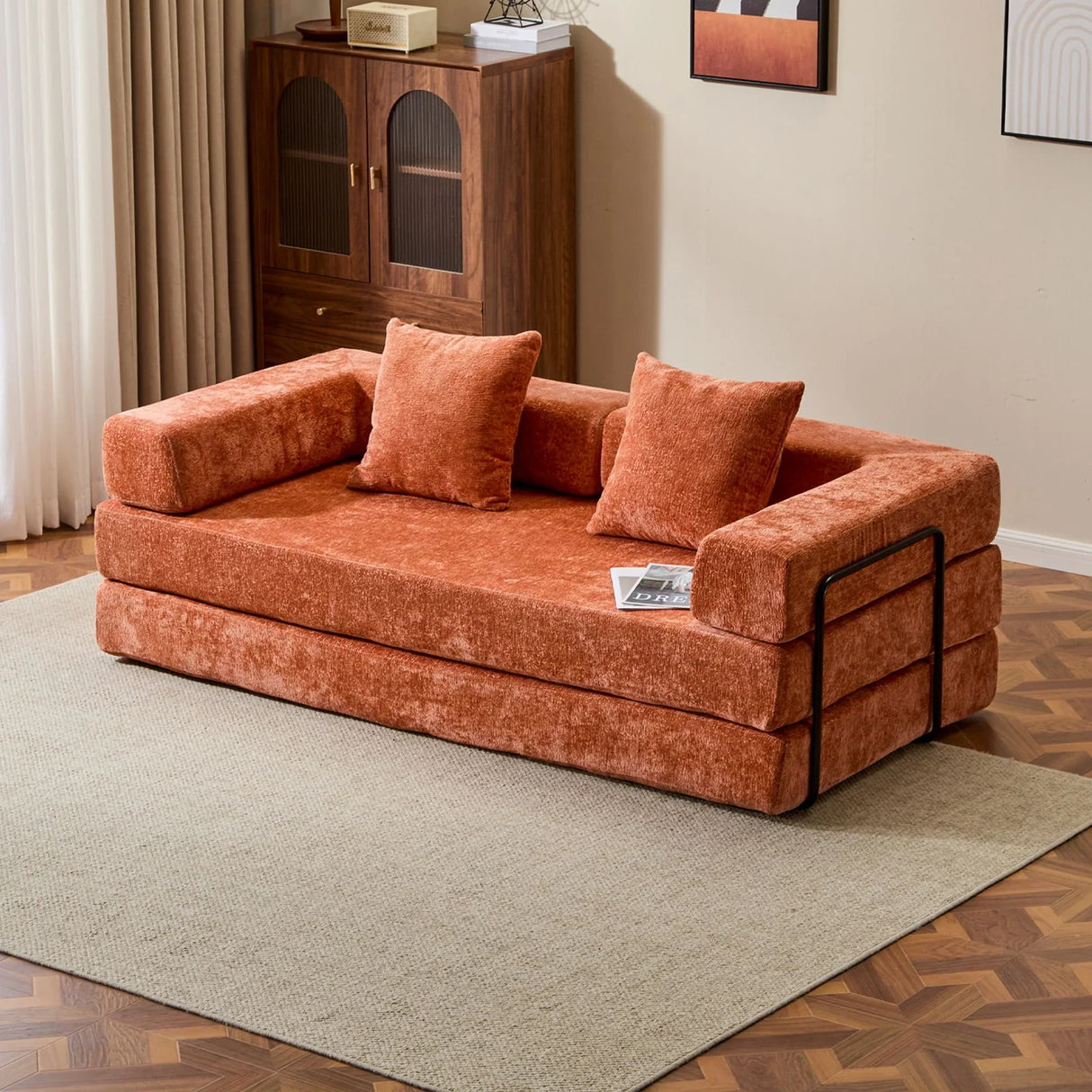 Convertible Floor Sofa Bed With Pillow Back Support Armrest - Furniture Home Direct