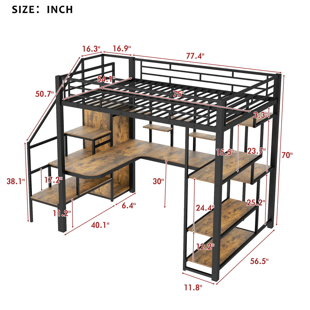 Loft Bed With Storage Staircase And Small Wardrobe, Built - In Desk And Storage Shelves - Furniture Home Direct