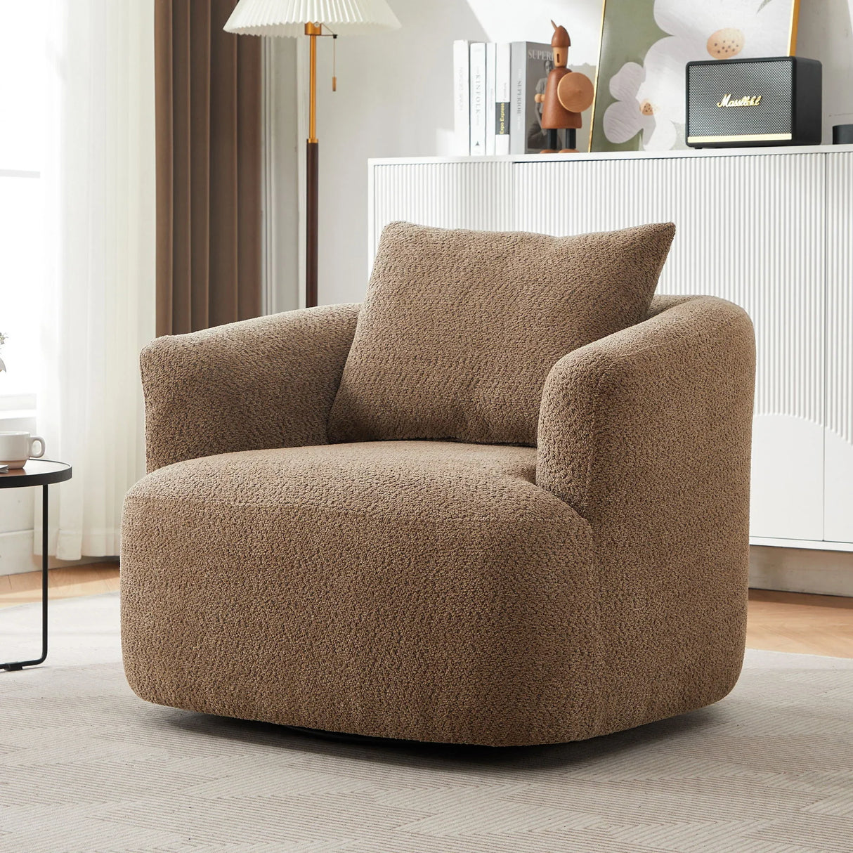 360° Swivel Barrel Sofa Chair With Throw Pillow, Chenille Upholstered Accent Chair - Furniture Home Direct