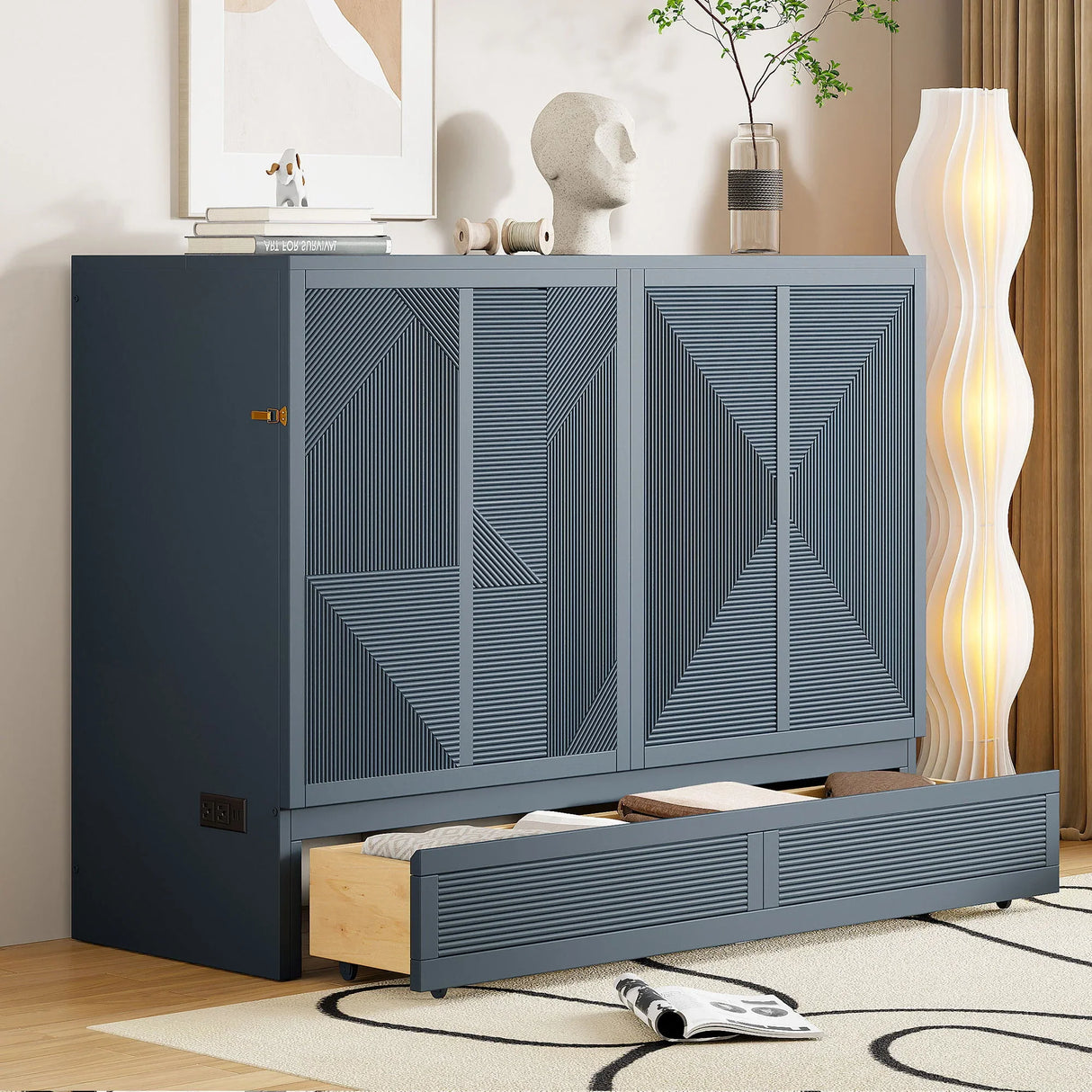 Murphy Bed With Large Drawer, USB Ports And Outlets - Furniture Home Direct