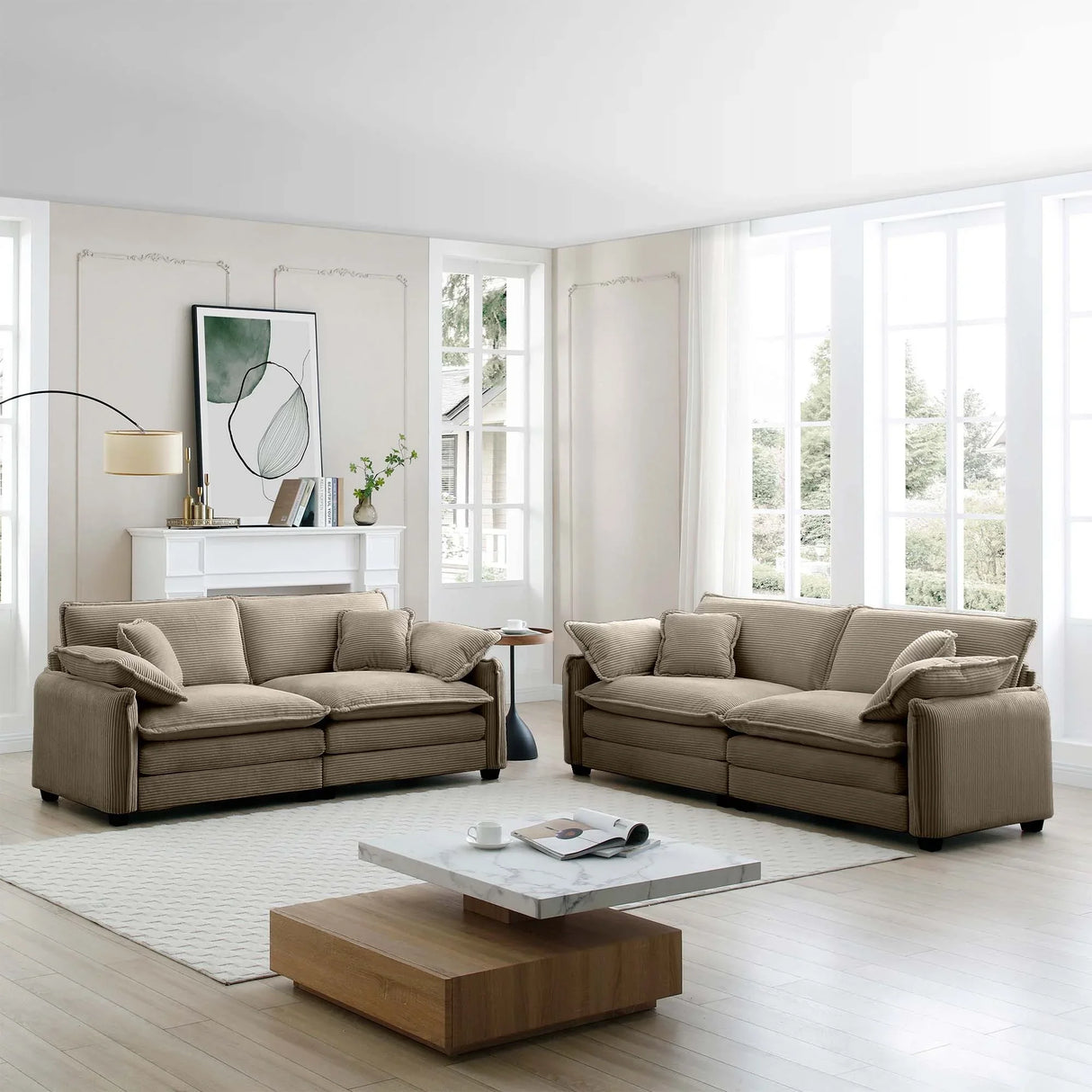 Modern 2 Piece Corduroy Living room Set - Light Brown - Furniture Home Direct
