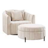 Oversized Velvet Swivel Barrel Accent Chair And Ottoman Set With Storage