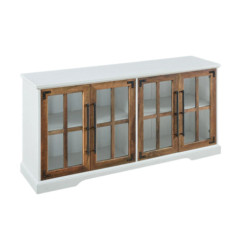 Modern Farmhouse Two Tone Windowpane Glass Door TV Stand For TVs Up To 65" - Furniture Home Direct