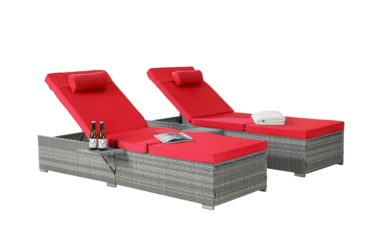 Chaise Lounge Outdoor Set Of 2 Cushioned Rattan Red - Furniture Home Direct