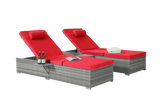 Chaise Lounge Outdoor Set Of 2 Cushioned Rattan Red - Furniture Home Direct