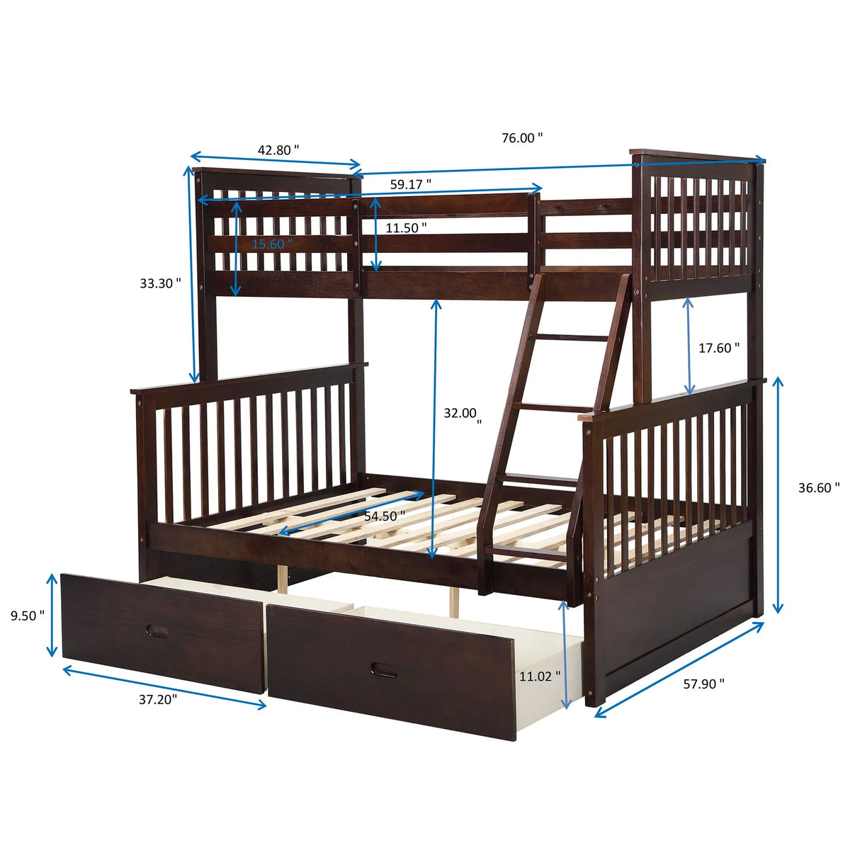 Bunk Bed With Ladder, And Safety Guard Rails - Furniture Home Direct