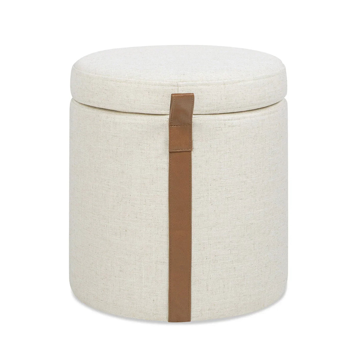 Brandy - Round Upholstered Storage Ottoman With Leather Accent - Furniture Home Direct