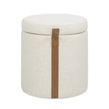 Brandy - Round Upholstered Storage Ottoman With Leather Accent - Furniture Home Direct