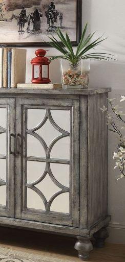 Velika - Weathered Accent cabinet With Mirror - Gray - Furniture Home Direct