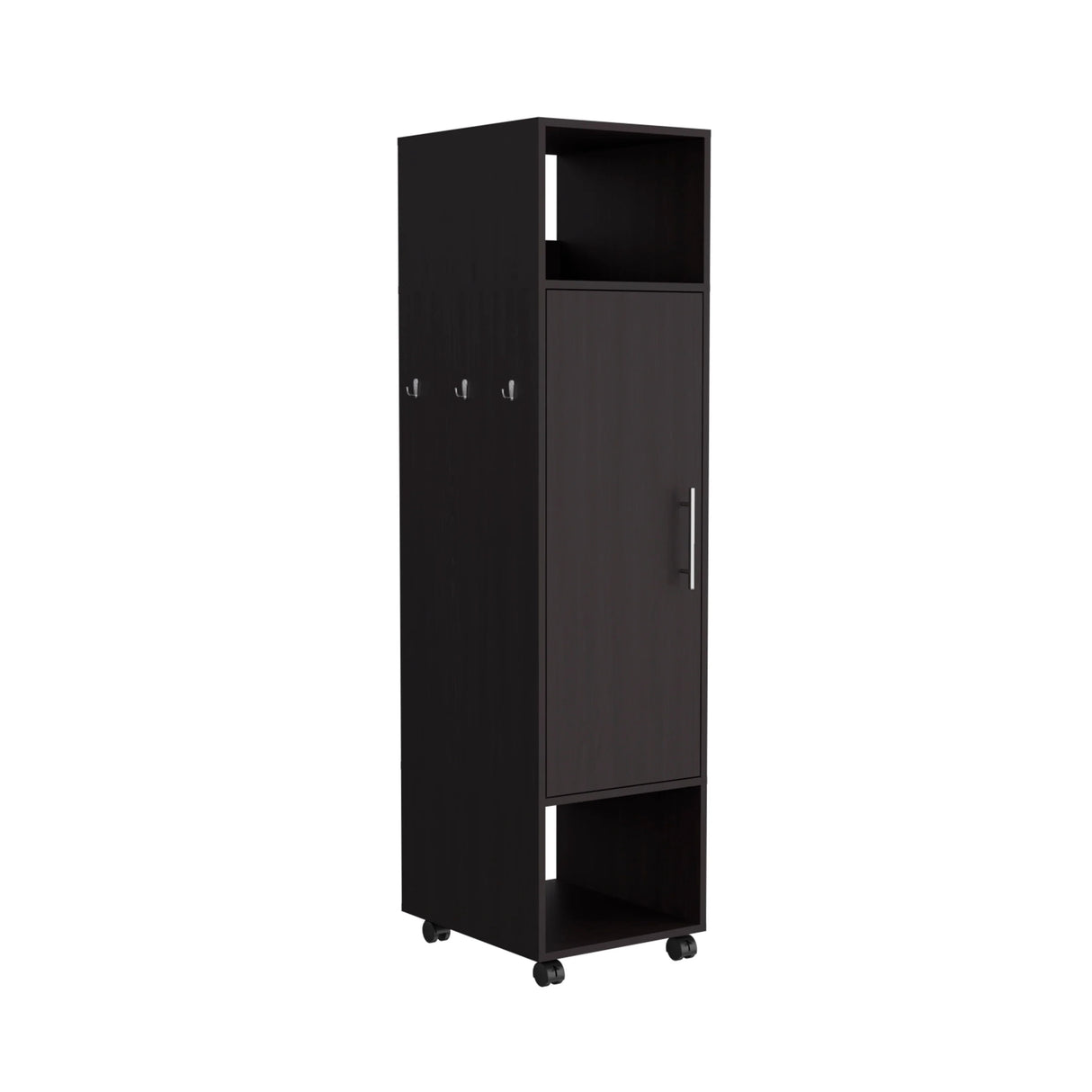 Wardrobe With Mirror and Hanging Rod on Casters Black - Furniture Home Direct