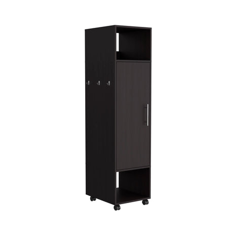 Wardrobe With Mirror and Hanging Rod on Casters Black - Furniture Home Direct